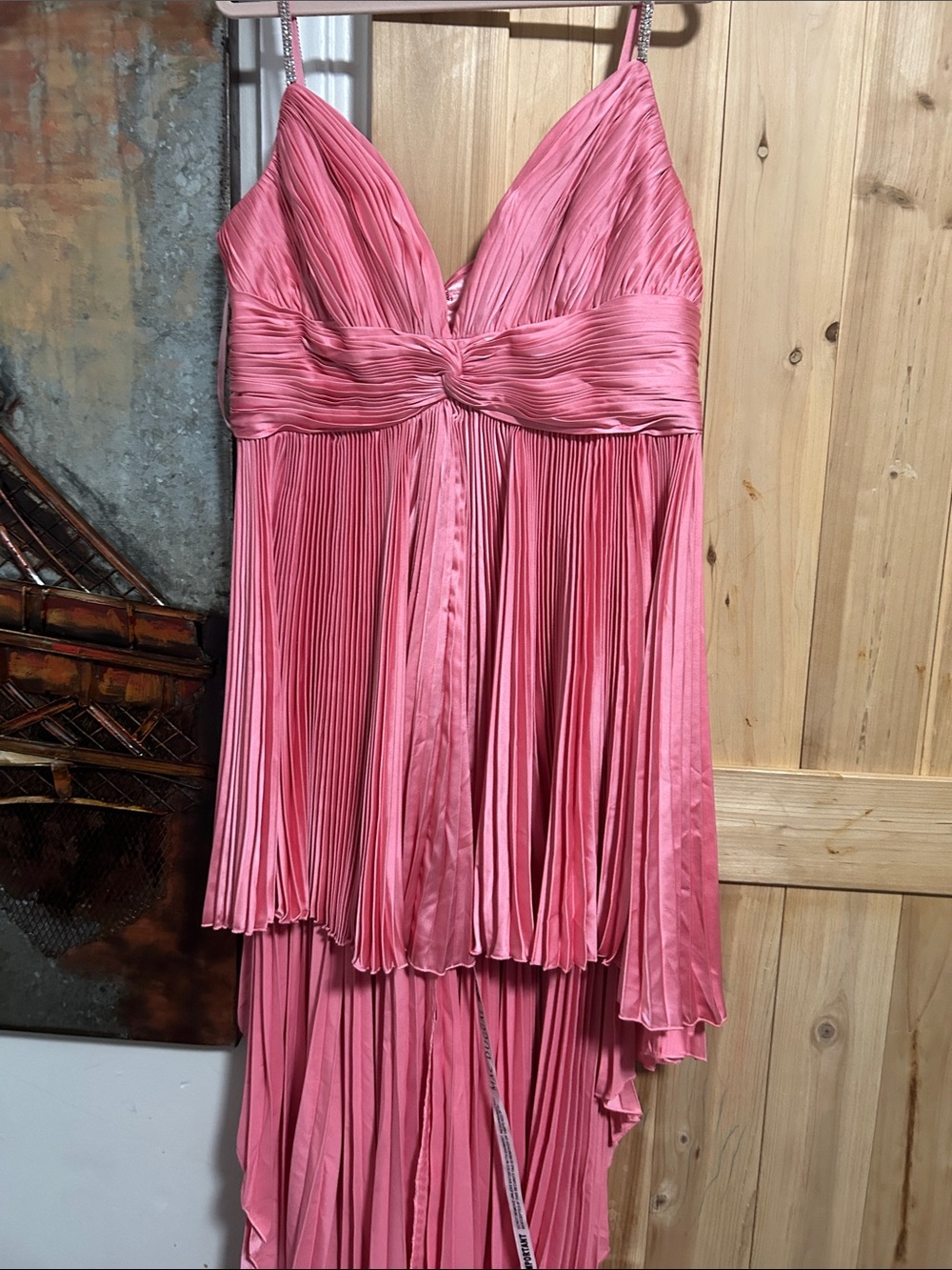 Mac Duggal Pink Pleated High-Low Evening Dress